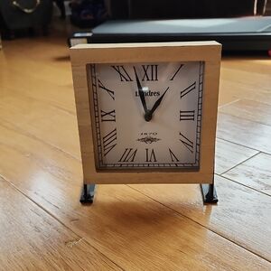 Light Wood Square Table Clock - Cream Finish